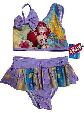 PatPat Disney Ariel Little Mermaid Toddler Girl Ruffle Bottom Bikini Swimsuit